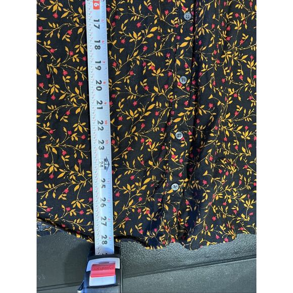 Old Navy Tunic Shirt XXL Dark Floral Gathered Sleeve Button Front Fall Print - Picture 8 of 9